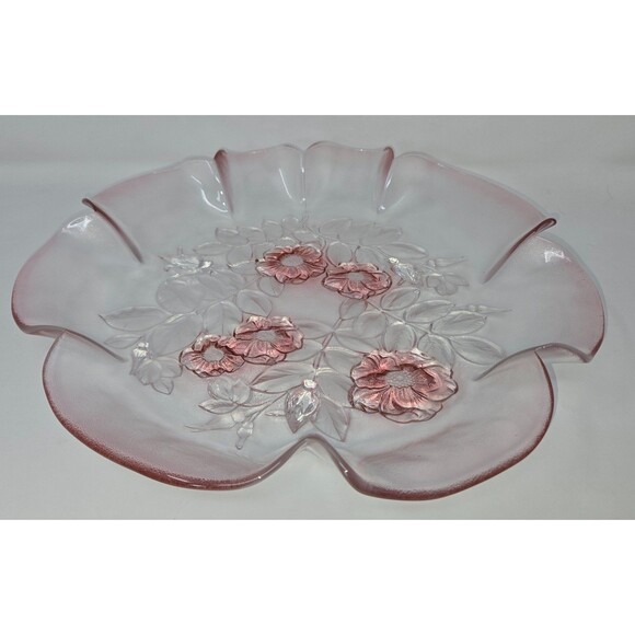 MIKASA Rosella Round Serving Platter 12" Walther Crystal Pink Rose Ruffled - Picture 9 of 14